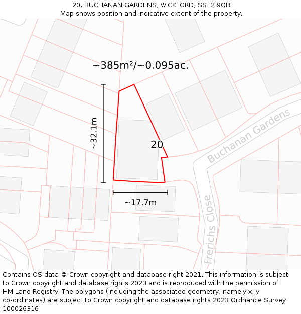 20, BUCHANAN GARDENS, WICKFORD, SS12 9QB: Plot and title map