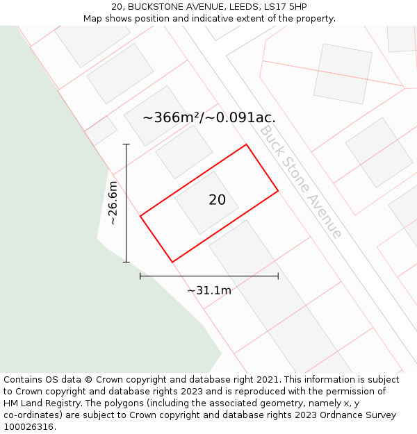 20, BUCKSTONE AVENUE, LEEDS, LS17 5HP: Plot and title map