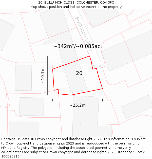 20, BULLFINCH CLOSE, COLCHESTER, CO4 3FQ: Plot and title map
