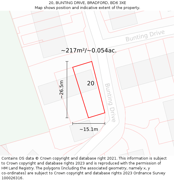 20, BUNTING DRIVE, BRADFORD, BD6 3XE: Plot and title map