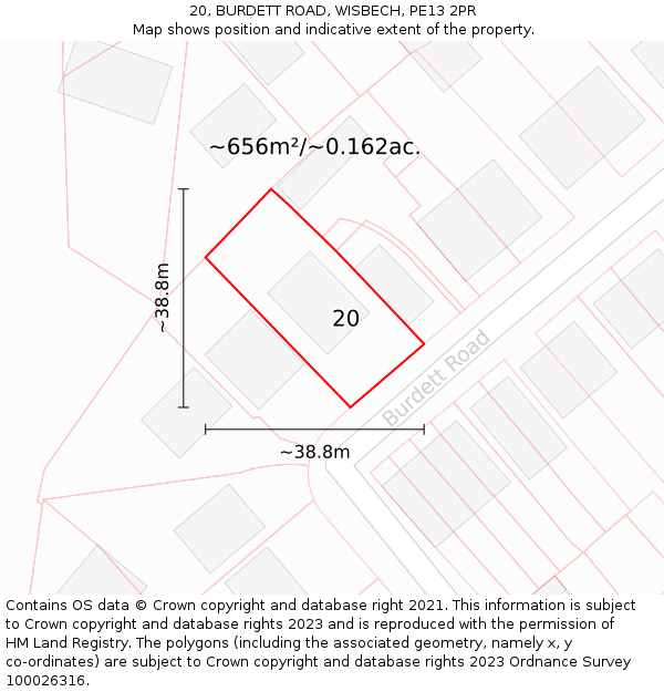 20, BURDETT ROAD, WISBECH, PE13 2PR: Plot and title map