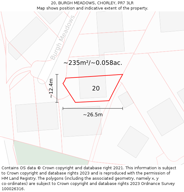 20, BURGH MEADOWS, CHORLEY, PR7 3LR: Plot and title map