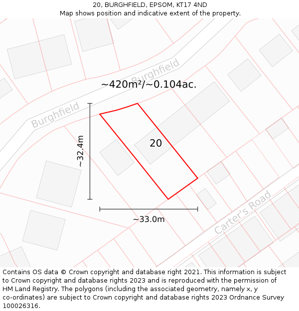 20, BURGHFIELD, EPSOM, KT17 4ND: Plot and title map