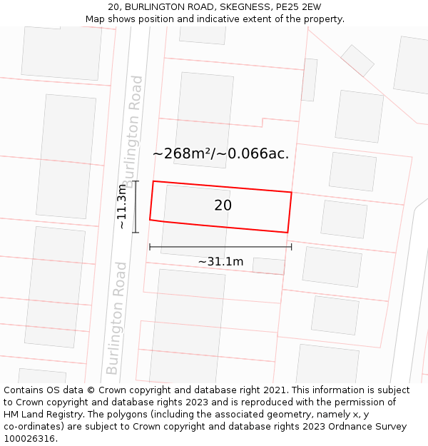 20, BURLINGTON ROAD, SKEGNESS, PE25 2EW: Plot and title map