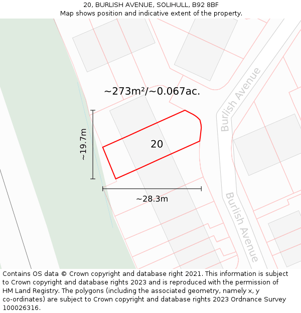 20, BURLISH AVENUE, SOLIHULL, B92 8BF: Plot and title map