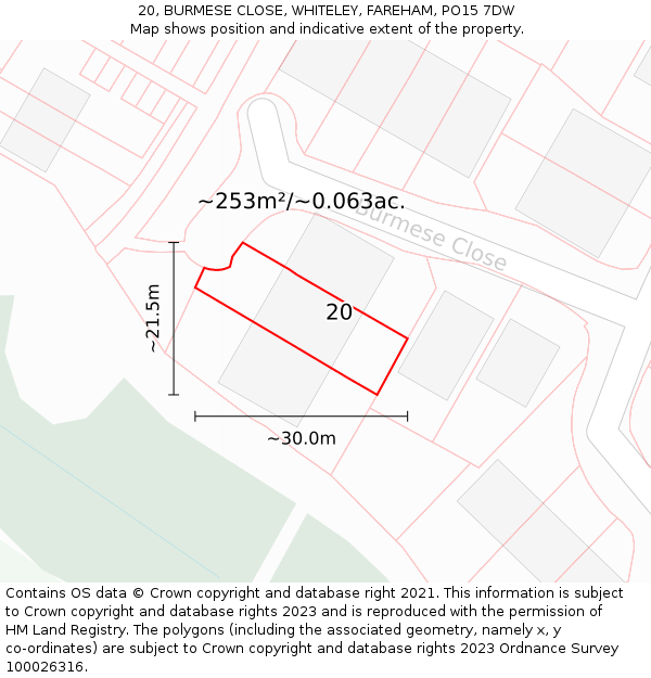 20, BURMESE CLOSE, WHITELEY, FAREHAM, PO15 7DW: Plot and title map