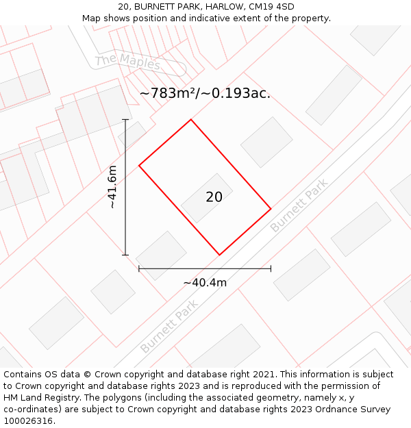 20, BURNETT PARK, HARLOW, CM19 4SD: Plot and title map