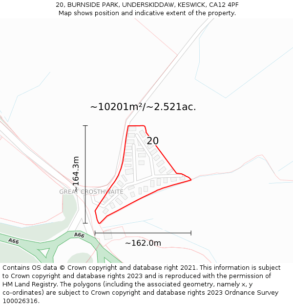 20, BURNSIDE PARK, UNDERSKIDDAW, KESWICK, CA12 4PF: Plot and title map