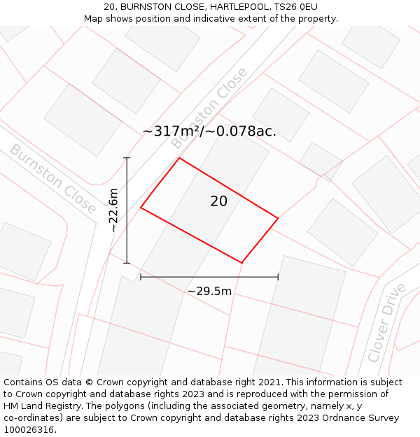20, BURNSTON CLOSE, HARTLEPOOL, TS26 0EU: Plot and title map