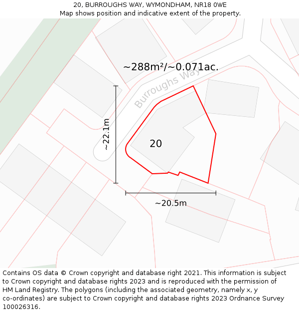 20, BURROUGHS WAY, WYMONDHAM, NR18 0WE: Plot and title map