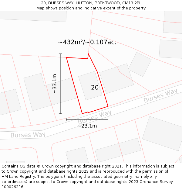 20, BURSES WAY, HUTTON, BRENTWOOD, CM13 2PL: Plot and title map