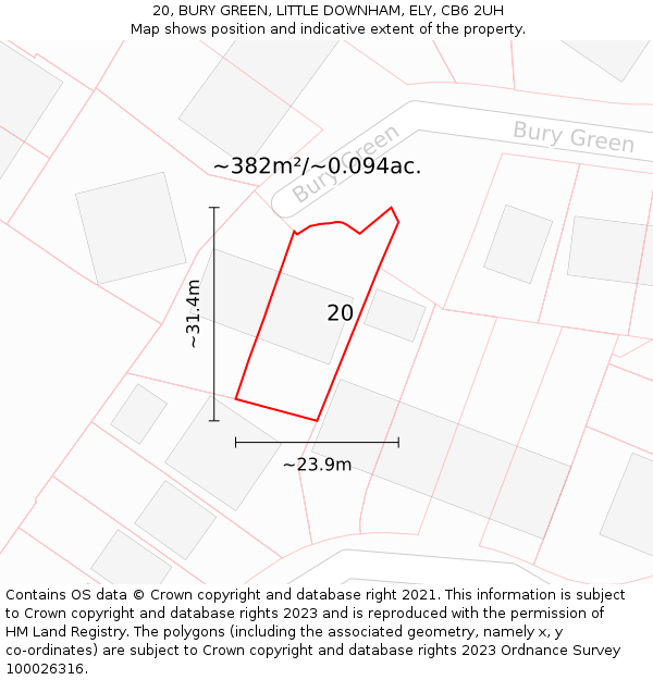 20, BURY GREEN, LITTLE DOWNHAM, ELY, CB6 2UH: Plot and title map
