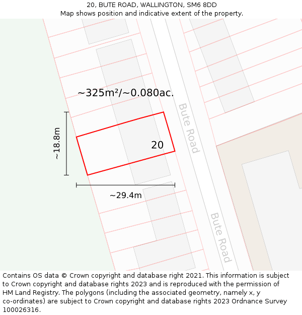 20, BUTE ROAD, WALLINGTON, SM6 8DD: Plot and title map
