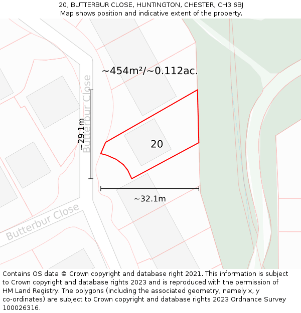 20, BUTTERBUR CLOSE, HUNTINGTON, CHESTER, CH3 6BJ: Plot and title map