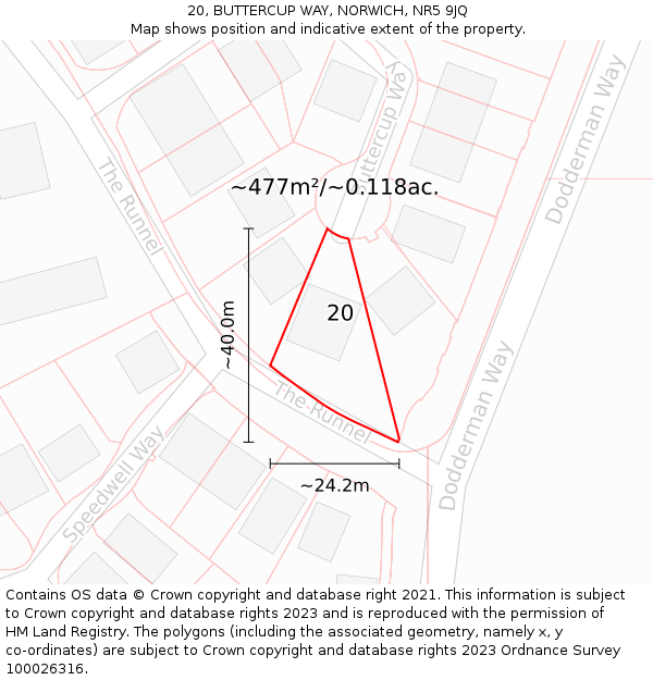 20, BUTTERCUP WAY, NORWICH, NR5 9JQ: Plot and title map