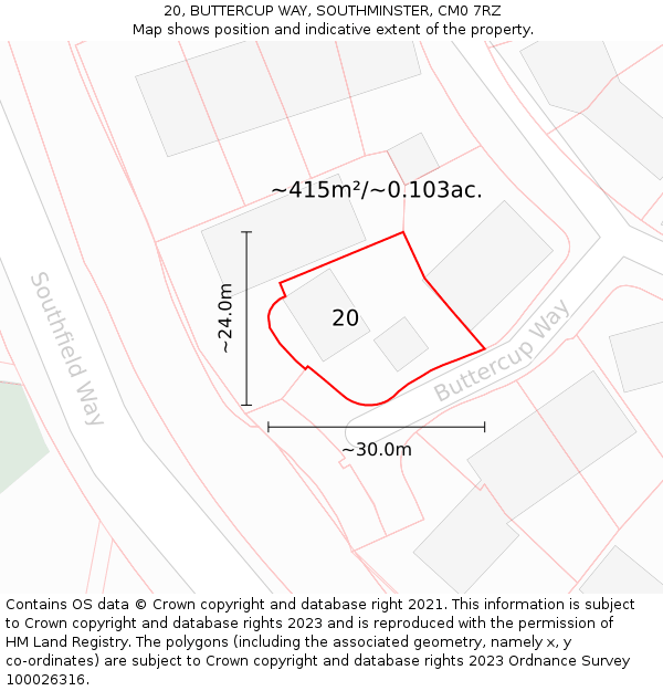 20, BUTTERCUP WAY, SOUTHMINSTER, CM0 7RZ: Plot and title map