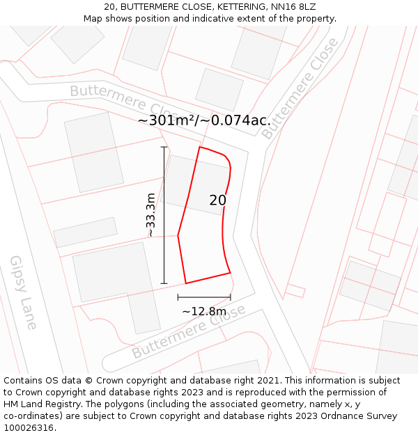 20, BUTTERMERE CLOSE, KETTERING, NN16 8LZ: Plot and title map