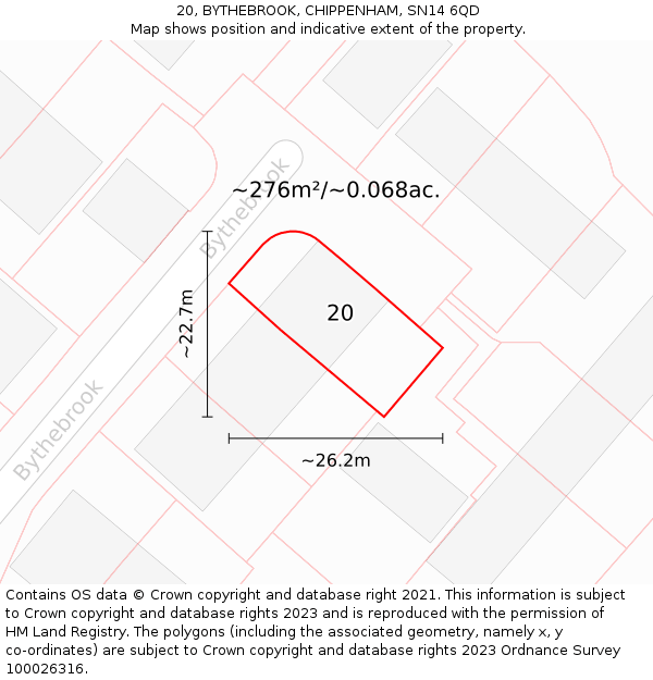 20, BYTHEBROOK, CHIPPENHAM, SN14 6QD: Plot and title map