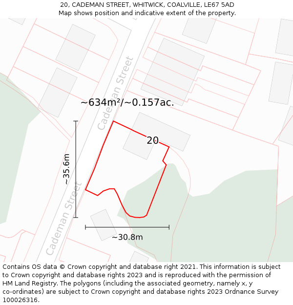 20, CADEMAN STREET, WHITWICK, COALVILLE, LE67 5AD: Plot and title map