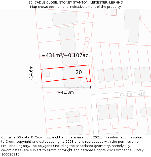 20, CADLE CLOSE, STONEY STANTON, LEICESTER, LE9 4HD: Plot and title map