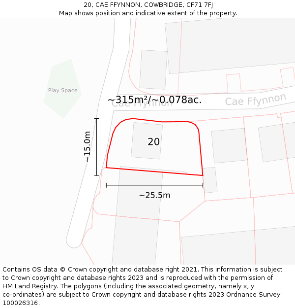 20, CAE FFYNNON, COWBRIDGE, CF71 7FJ: Plot and title map