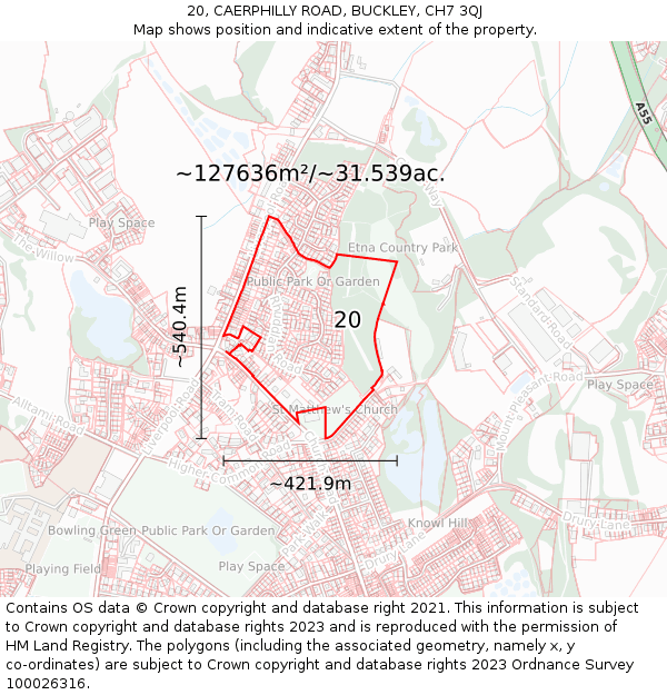 20, CAERPHILLY ROAD, BUCKLEY, CH7 3QJ: Plot and title map
