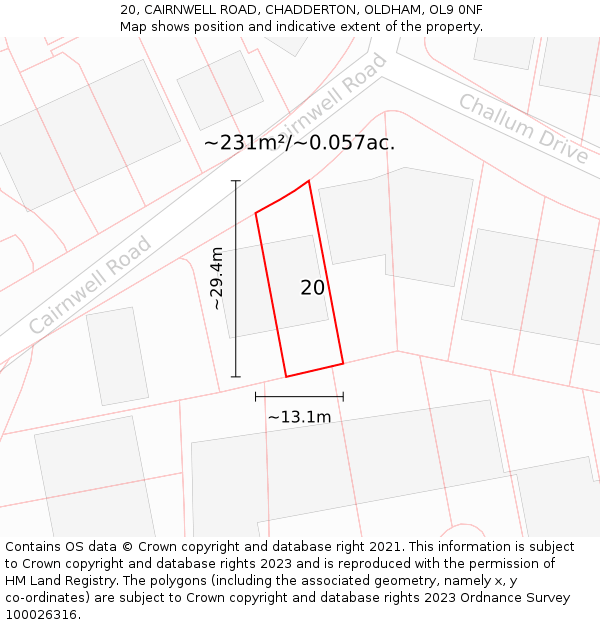20, CAIRNWELL ROAD, CHADDERTON, OLDHAM, OL9 0NF: Plot and title map