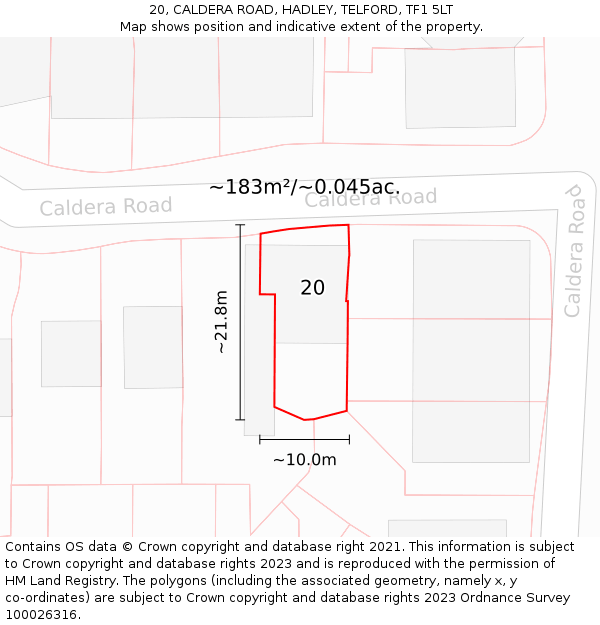 20, CALDERA ROAD, HADLEY, TELFORD, TF1 5LT: Plot and title map