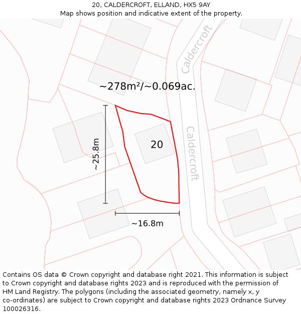 20, CALDERCROFT, ELLAND, HX5 9AY: Plot and title map