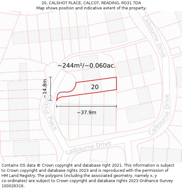 20, CALSHOT PLACE, CALCOT, READING, RG31 7DA: Plot and title map