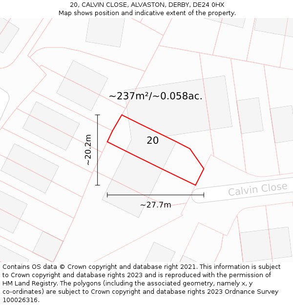 20, CALVIN CLOSE, ALVASTON, DERBY, DE24 0HX: Plot and title map