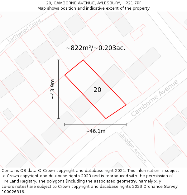 20, CAMBORNE AVENUE, AYLESBURY, HP21 7PF: Plot and title map