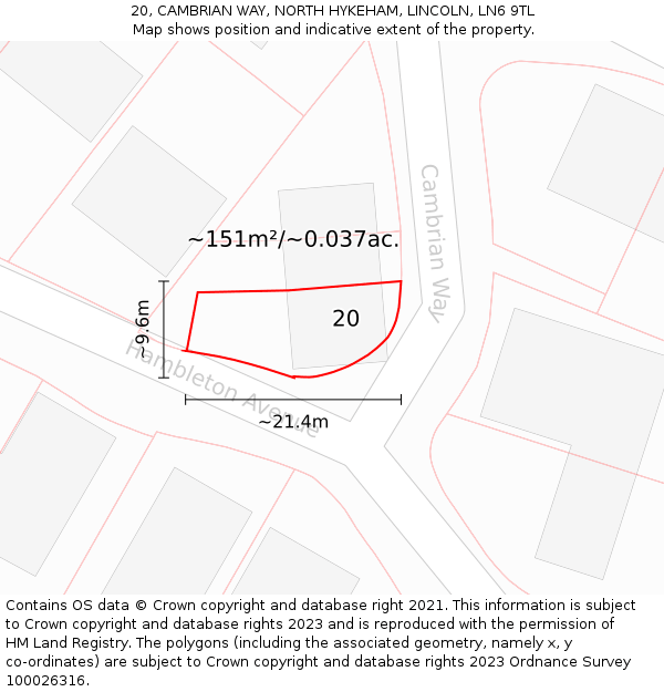 20, CAMBRIAN WAY, NORTH HYKEHAM, LINCOLN, LN6 9TL: Plot and title map