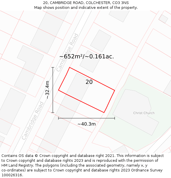 20, CAMBRIDGE ROAD, COLCHESTER, CO3 3NS: Plot and title map