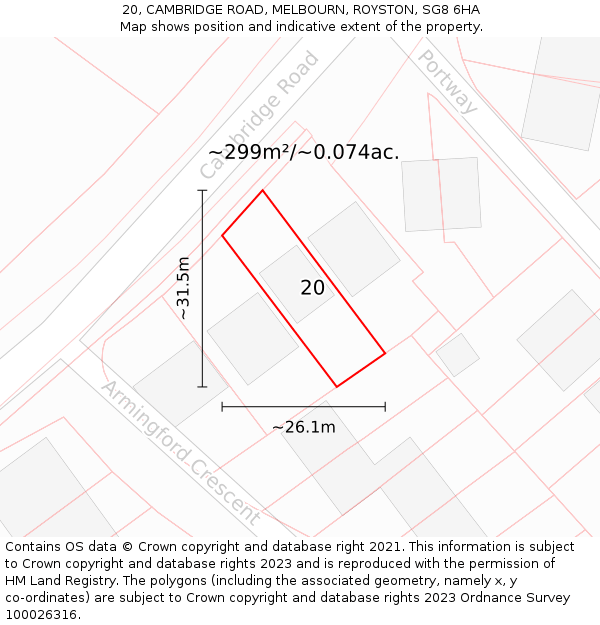 20, CAMBRIDGE ROAD, MELBOURN, ROYSTON, SG8 6HA: Plot and title map