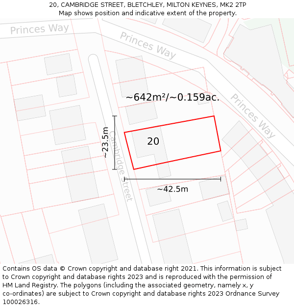 20, CAMBRIDGE STREET, BLETCHLEY, MILTON KEYNES, MK2 2TP: Plot and title map