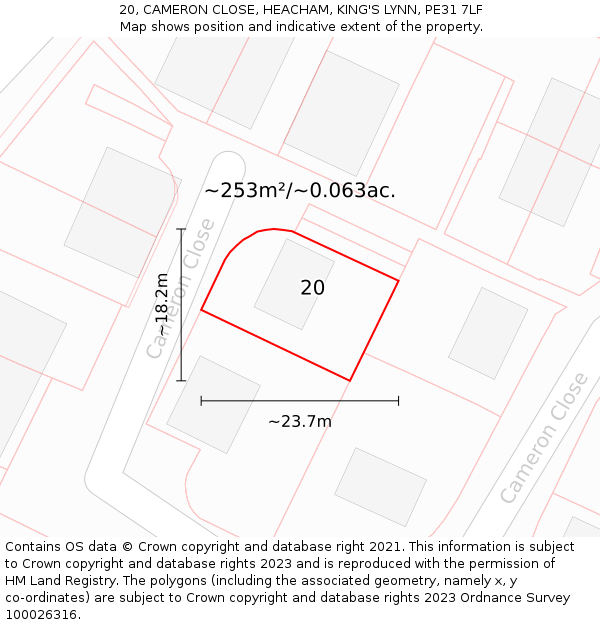 20, CAMERON CLOSE, HEACHAM, KING'S LYNN, PE31 7LF: Plot and title map