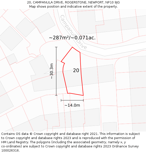 20, CAMPANULA DRIVE, ROGERSTONE, NEWPORT, NP10 9JG: Plot and title map