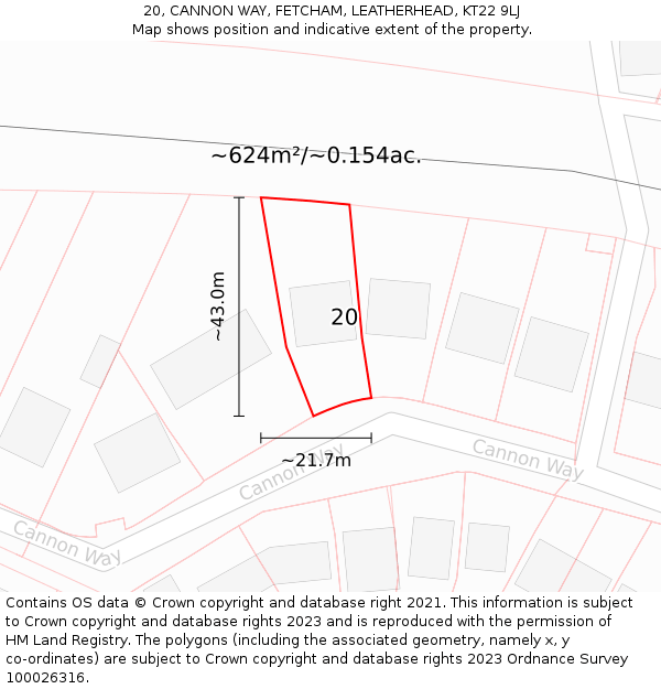 20, CANNON WAY, FETCHAM, LEATHERHEAD, KT22 9LJ: Plot and title map