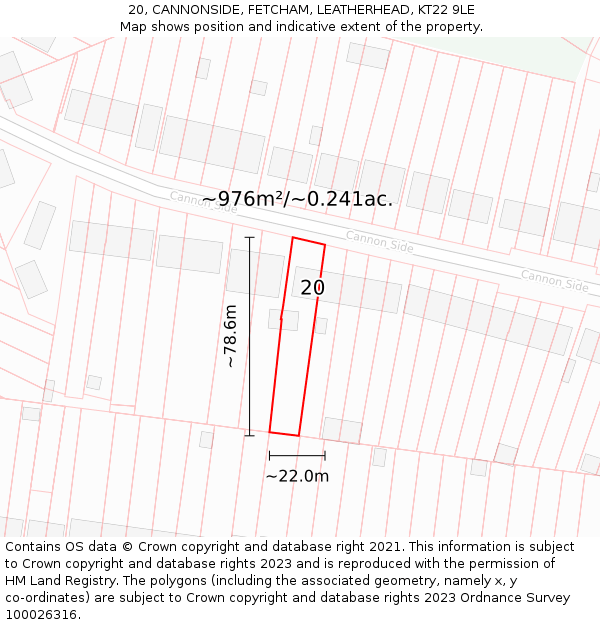 20, CANNONSIDE, FETCHAM, LEATHERHEAD, KT22 9LE: Plot and title map