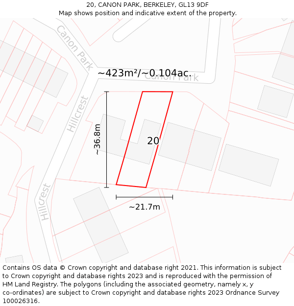 20, CANON PARK, BERKELEY, GL13 9DF: Plot and title map