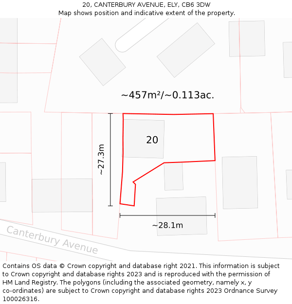 20, CANTERBURY AVENUE, ELY, CB6 3DW: Plot and title map