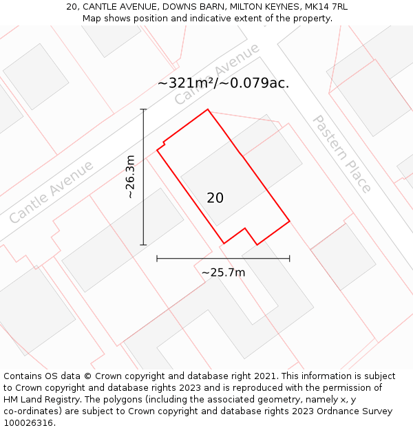 20, CANTLE AVENUE, DOWNS BARN, MILTON KEYNES, MK14 7RL: Plot and title map