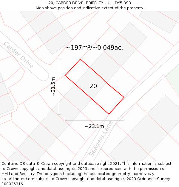 20, CARDER DRIVE, BRIERLEY HILL, DY5 3SR: Plot and title map