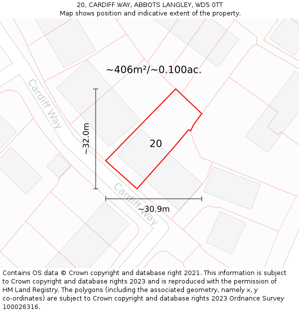 20, CARDIFF WAY, ABBOTS LANGLEY, WD5 0TT: Plot and title map