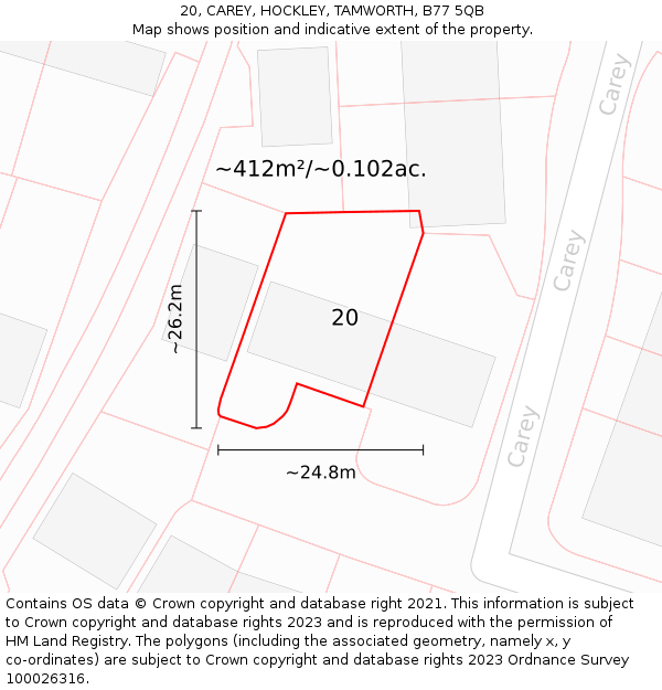 20, CAREY, HOCKLEY, TAMWORTH, B77 5QB: Plot and title map
