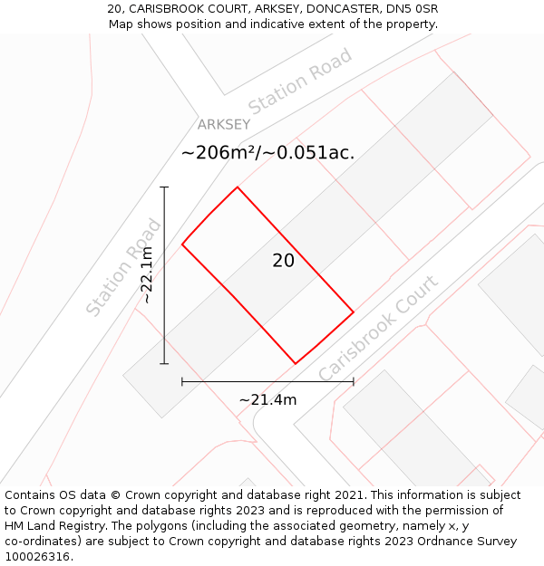 20, CARISBROOK COURT, ARKSEY, DONCASTER, DN5 0SR: Plot and title map