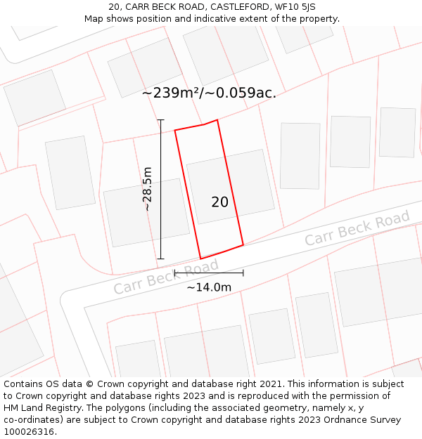 20, CARR BECK ROAD, CASTLEFORD, WF10 5JS: Plot and title map