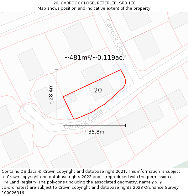 20, CARROCK CLOSE, PETERLEE, SR8 1EE: Plot and title map