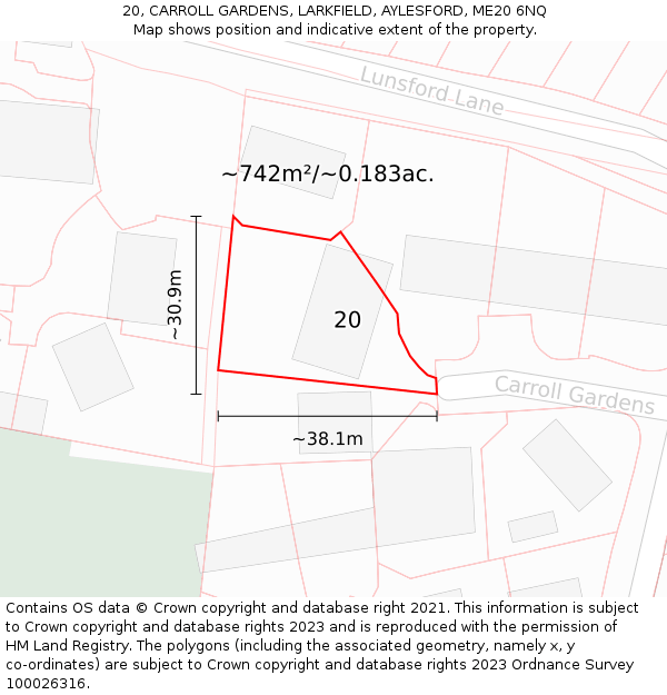20, CARROLL GARDENS, LARKFIELD, AYLESFORD, ME20 6NQ: Plot and title map